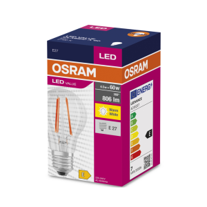 Osram LED Value Classic A 60 FIL 6.5W/827 E27 filament non-dim spuldze (caurspīdīga)