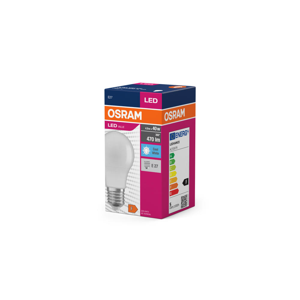 Osram LED Value Classic A 40 4.9W/840 E27 FR non-dim spuldze (matēta)