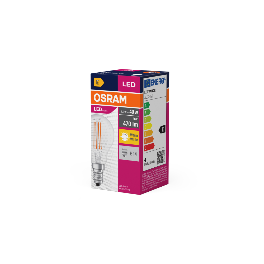 Osram LED VALUE Classic P 40 FIL 4W/827 E14 filament spuldze (caurspīdīga)