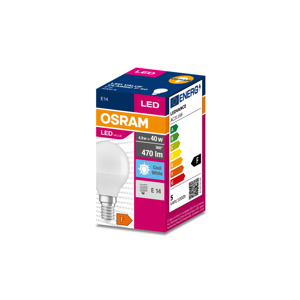 Osram LED VALUE Classic P 40 4.9W/840 E14 FR spuldze (matēta)