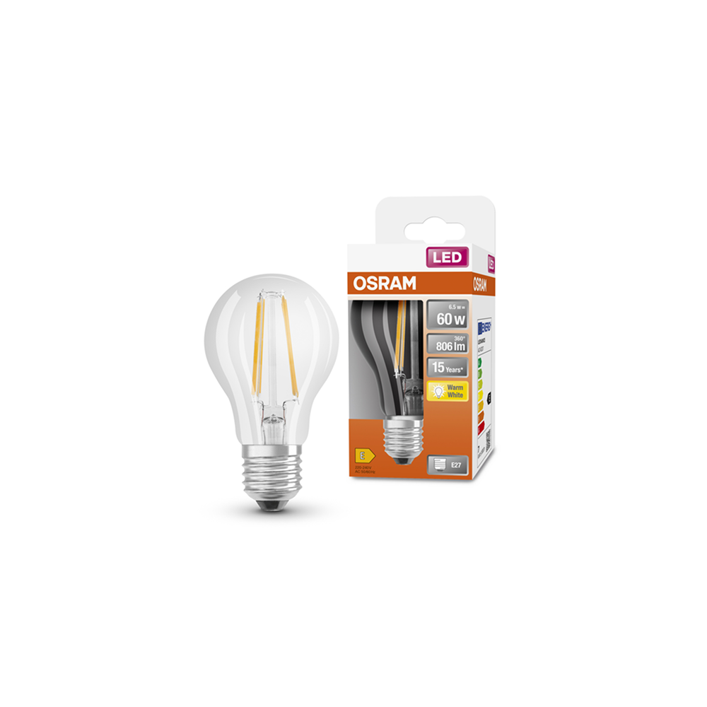 Osram LED STAR Classic A 60 FIL 7W/827 E27 filament non-dim spuldze (caurspīdīga)