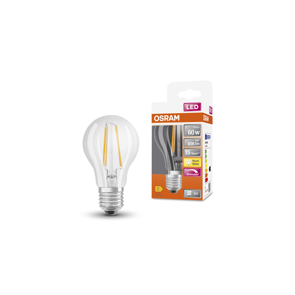 Osram LED SUPERSTAR Classic A 60 FIL 7W/827 E27 filament dimmerējama spuldze (caurspīdīga)