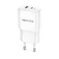 Forever TC-01-20AC PD QC lādētājs 20W ar USB-C un USB, balts