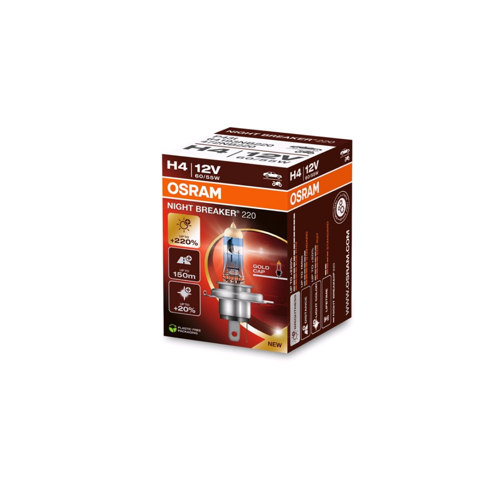 Osram auto Night Braker 220 H4 60/55W 12V +220% B1 spuldze