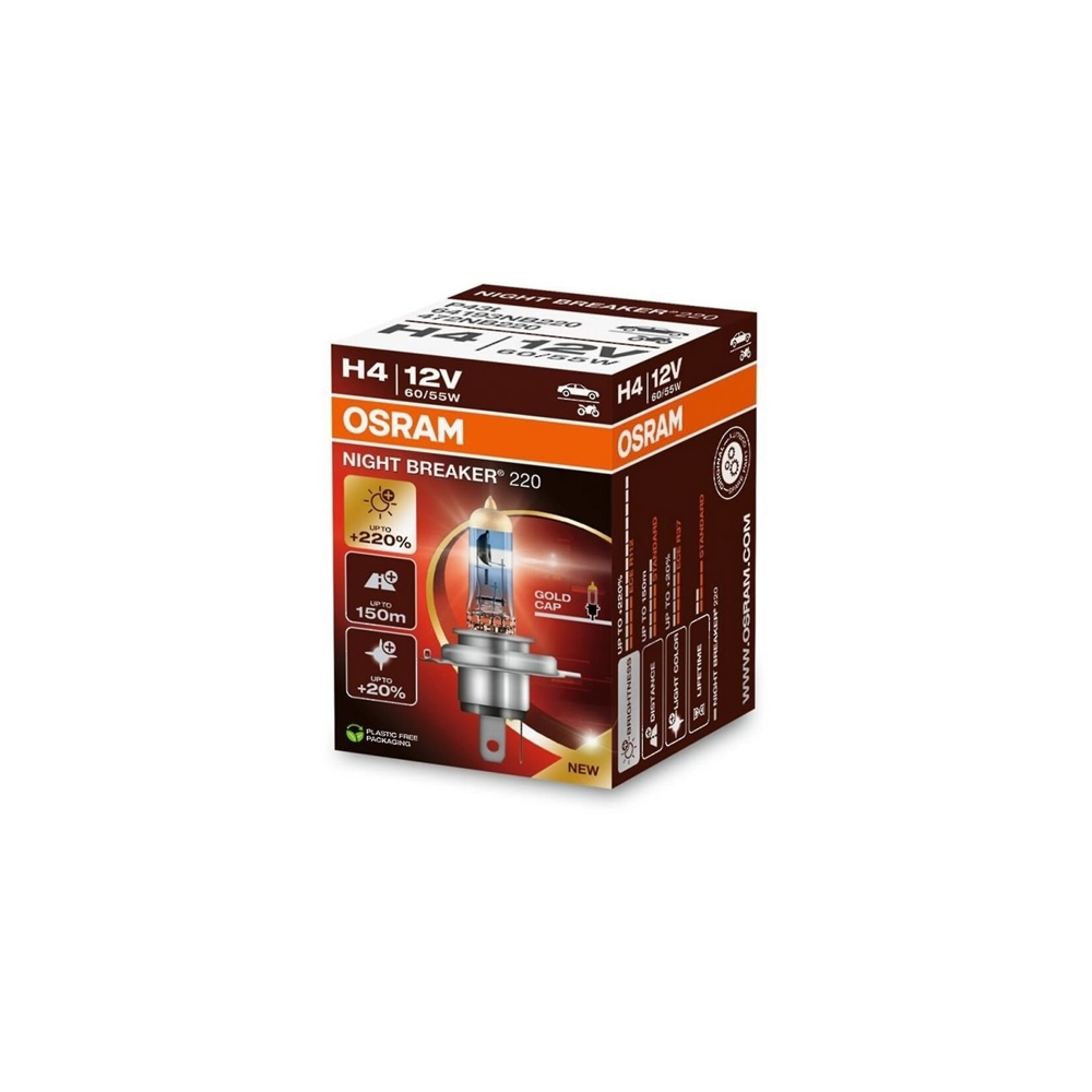 Osram auto Night Braker 220 H4 60/55W 12V +220% B2 spuldzes