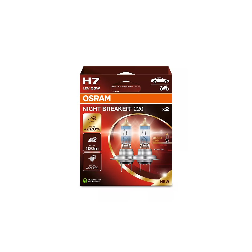 Osram auto Night Braker 220 H7 55W 12V +220% B2 spuldzes