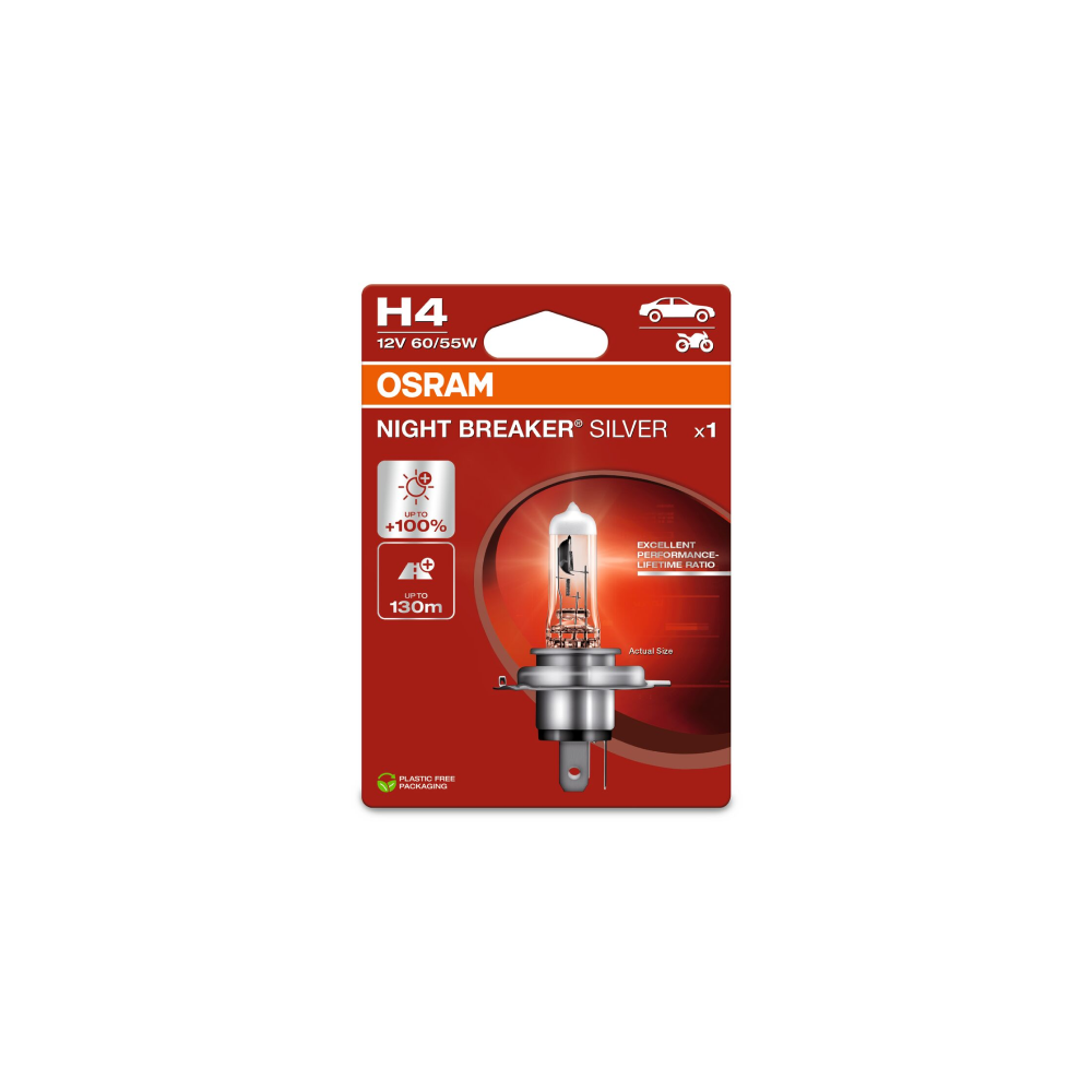 Osram auto Night Braker Silver H4 60/55W 12V +100% B1 spuldze