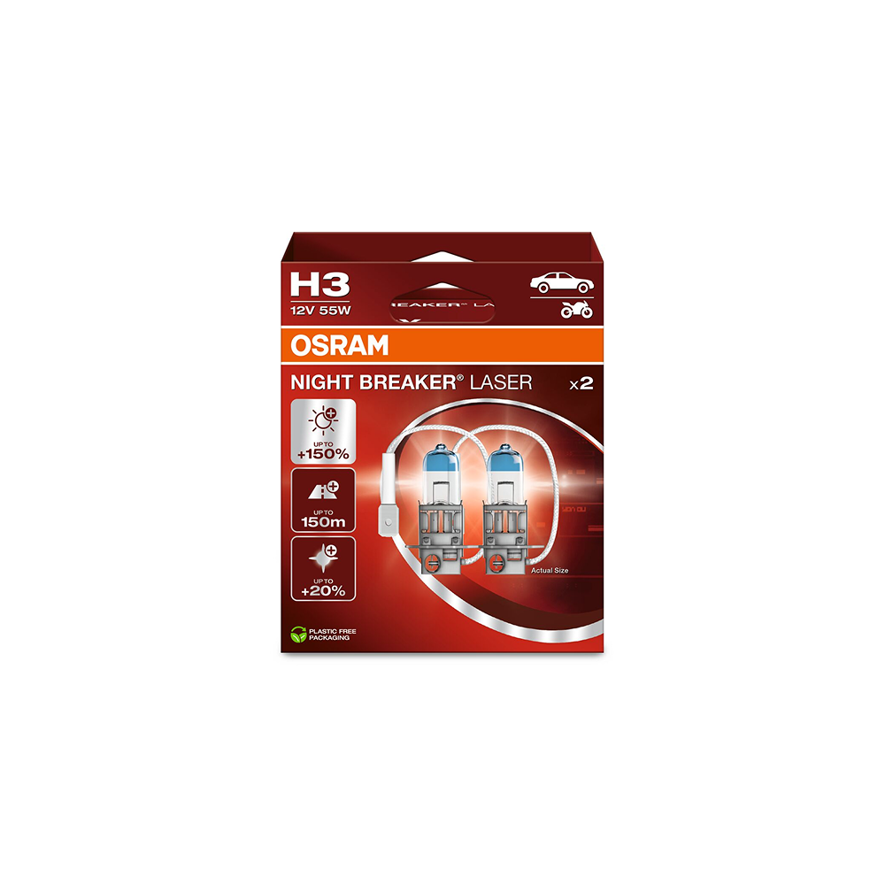 Osram auto Night Breaker Laser H3 55W 12V +150% B2 spuldzes