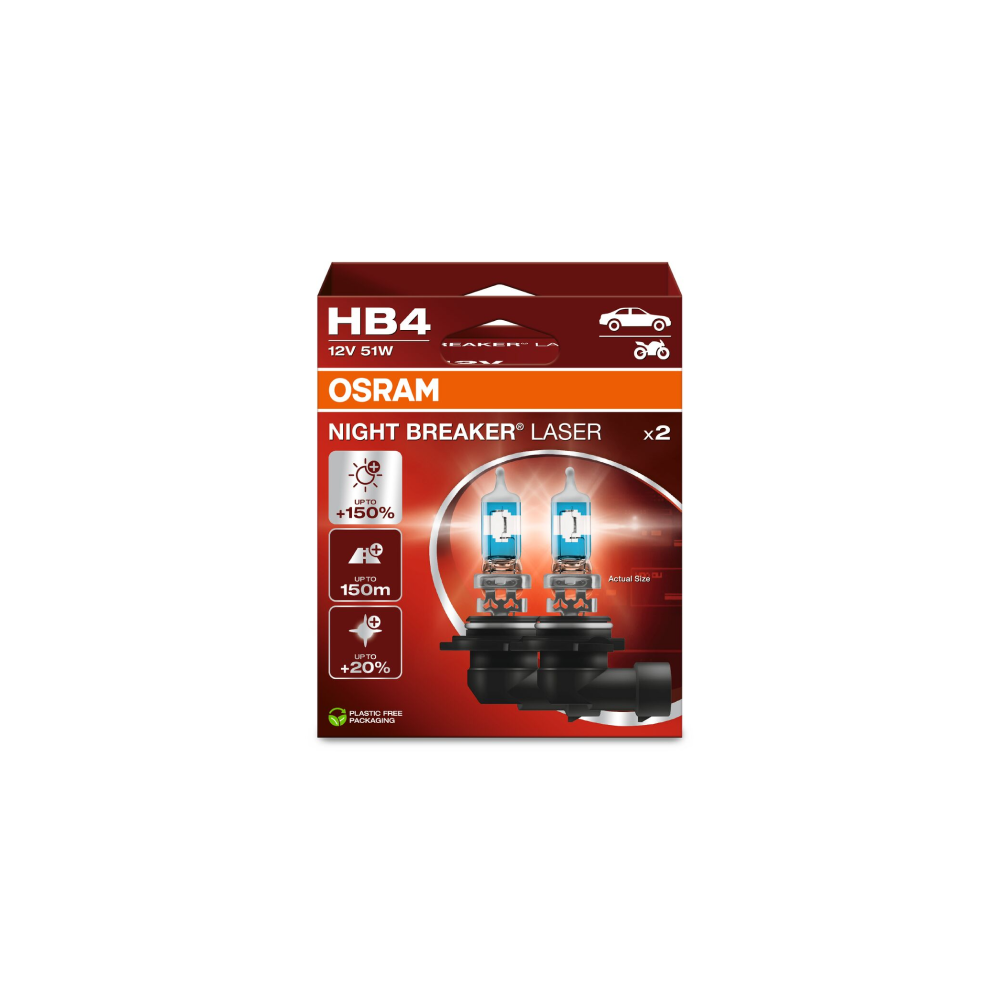 Osram auto Night Breaker Laser HB4 62W 12V +150% B2 spuldzes