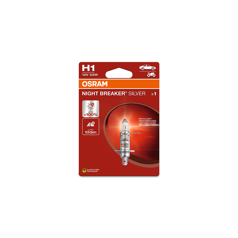 Osram auto Night Breaker Silver H1 55W 12V +100% B1 spuldze