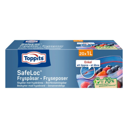 Maisiņi produktu saldēšanai ar SafeLoc® aizdari 1L, 20gab. TOPPITS
