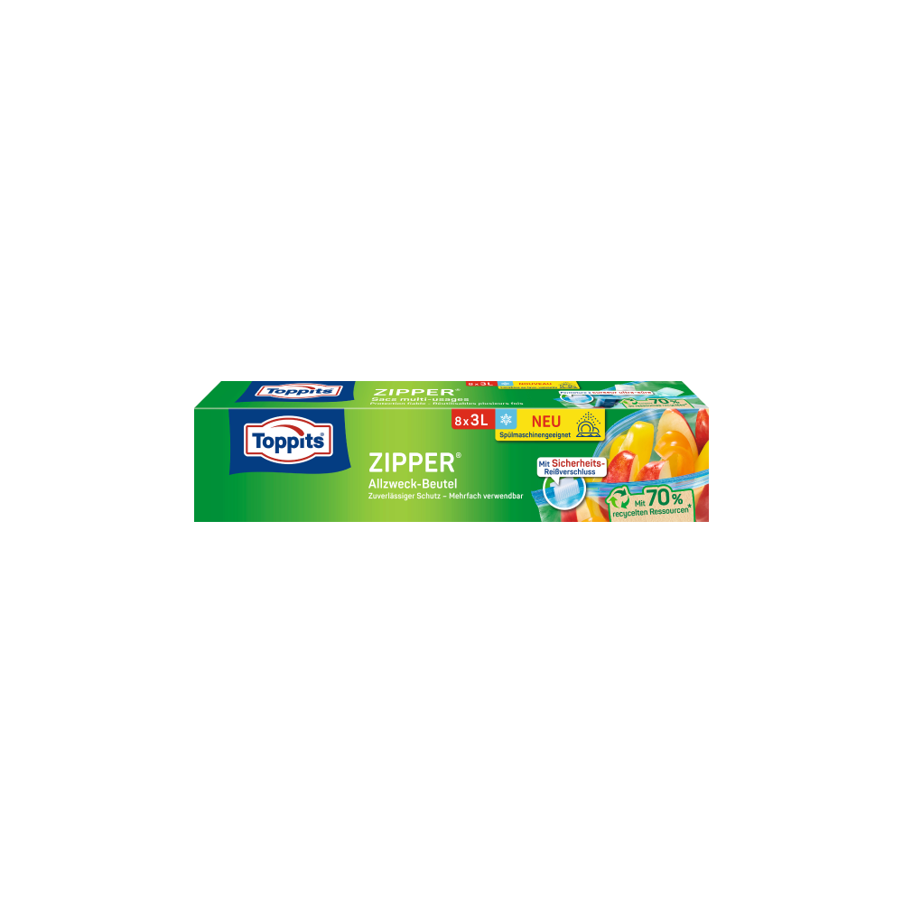 Maisiņi produktu uzglabāšanai Zipper® 3L, 8 gab. TOPPITS