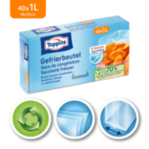 Maisiņi produktu saldēšanai 1L, 40 gab. TOPPITS