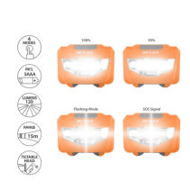 Arcas 3W LED galvas lukturis ar 4 funkcijām un baterijām