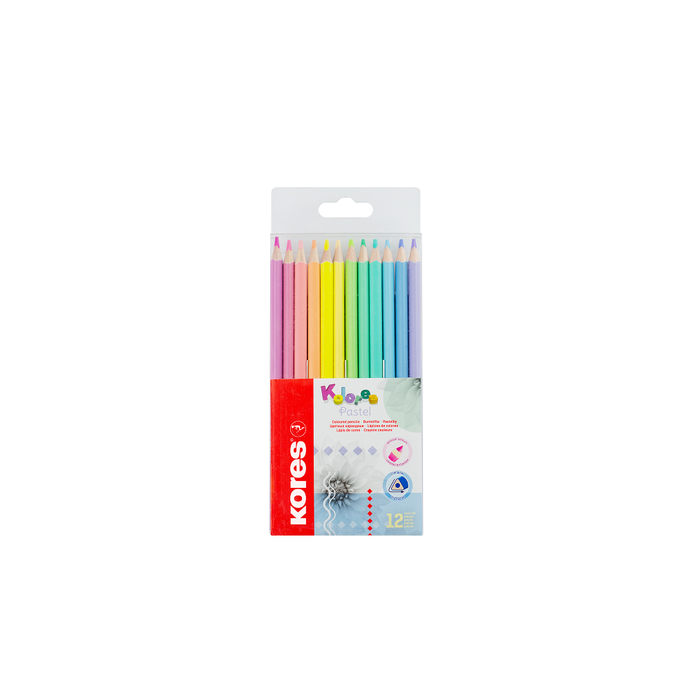 Krāsainie zīmuļi pasteļkrāsās 12 gab. - KORES KOLORES Pastel komplekts bērniem un pieaugušajiem