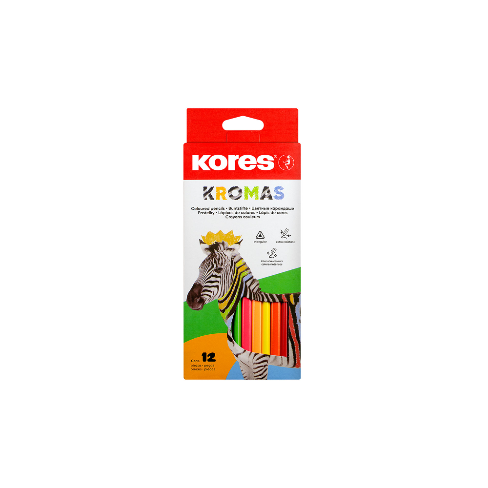 Krāsainie zīmuļi 3mm, trīsstūrveida, 12 krāsas – KORES KROMAS