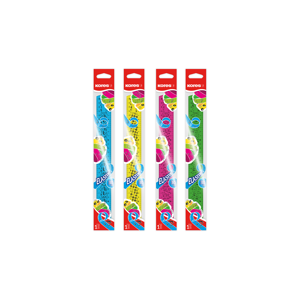 Elastīgs lineāls 30 cm - izturīgs un krāsains KORES ELASTIK
