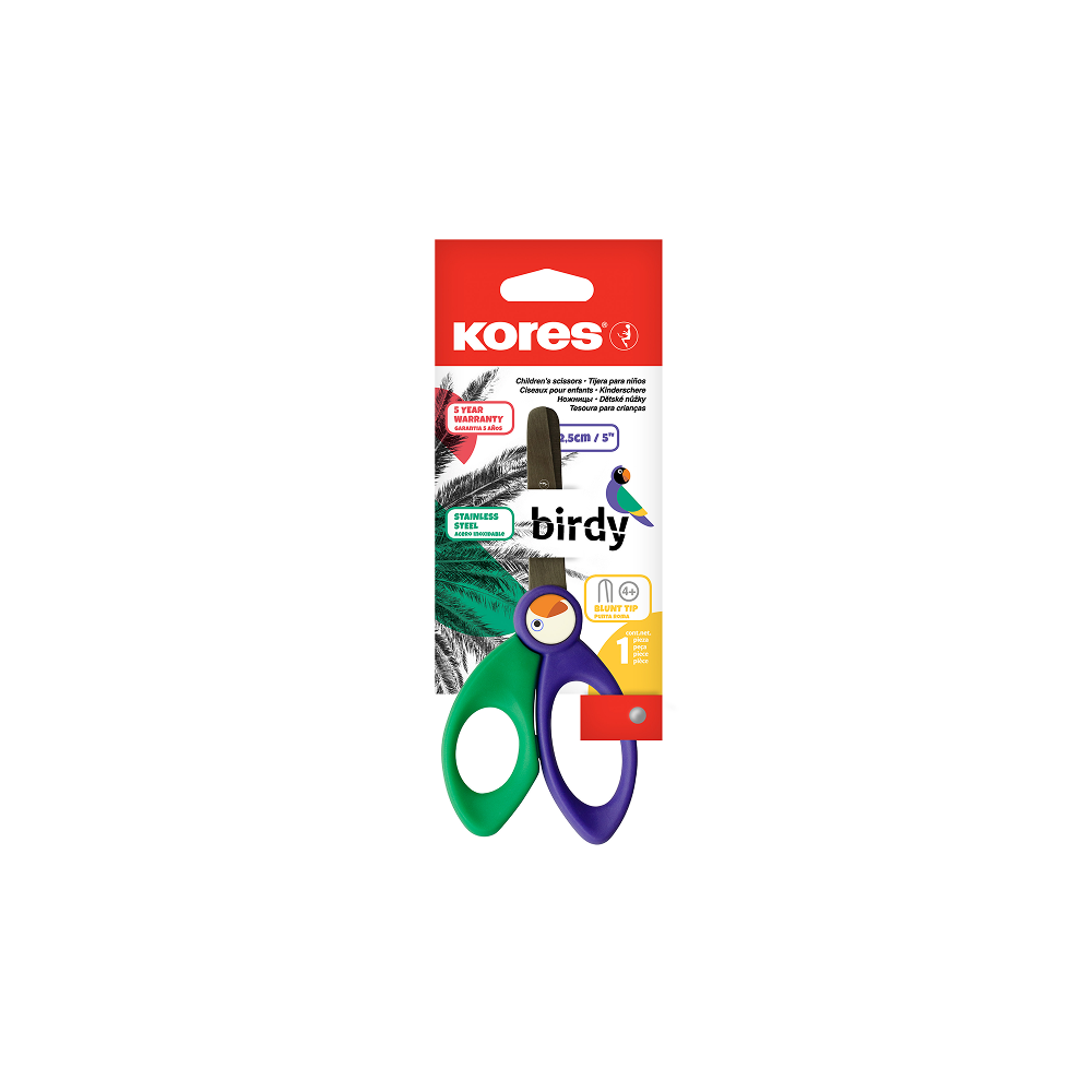 Šķēres bērniem ar noapaļotiem galiem - KORES BIRDY, drošas un izturīgas