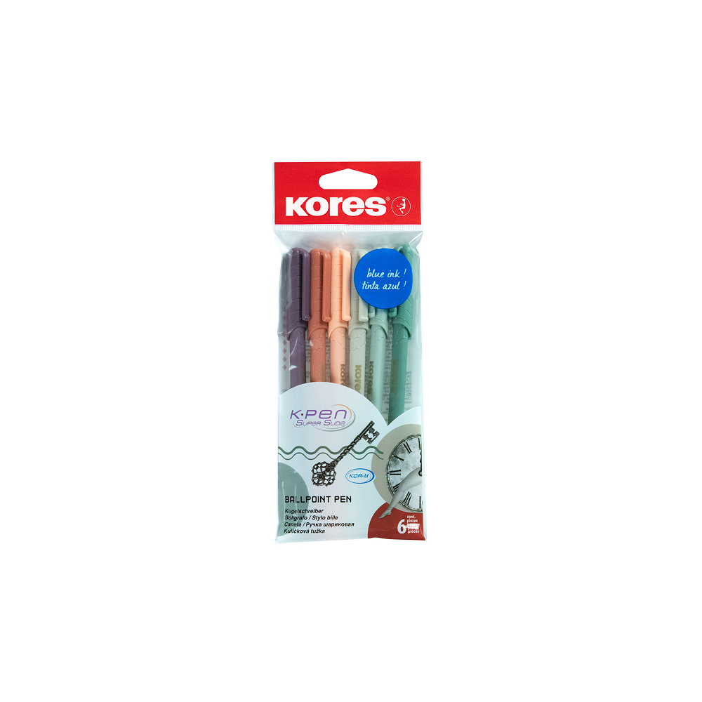 Lodīšu pildspalvas 1mm zilas, vintage dizains, KORES KOR-M komplekts 6 gab.