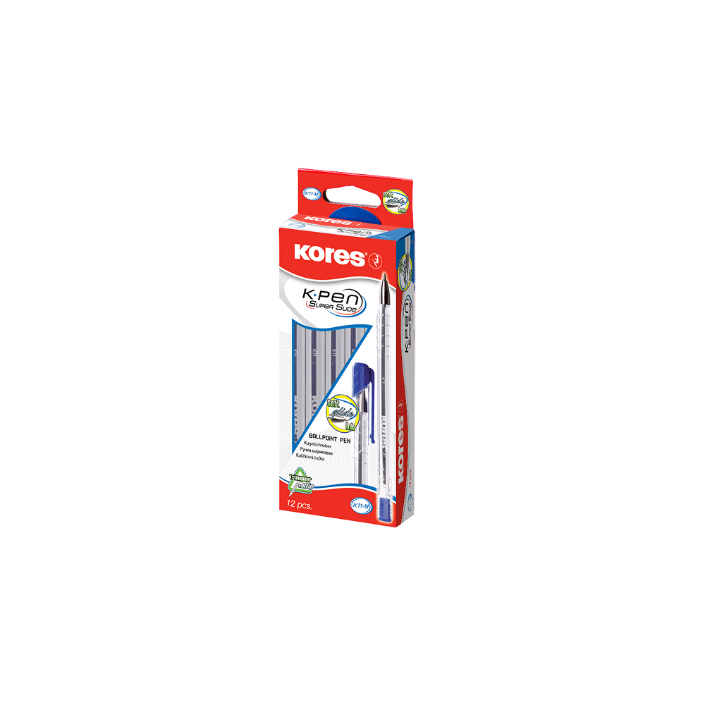 Lodīšu pildspalvas ar 1mm zilu tinti KORES K11-M Soft Glide 12 gab.