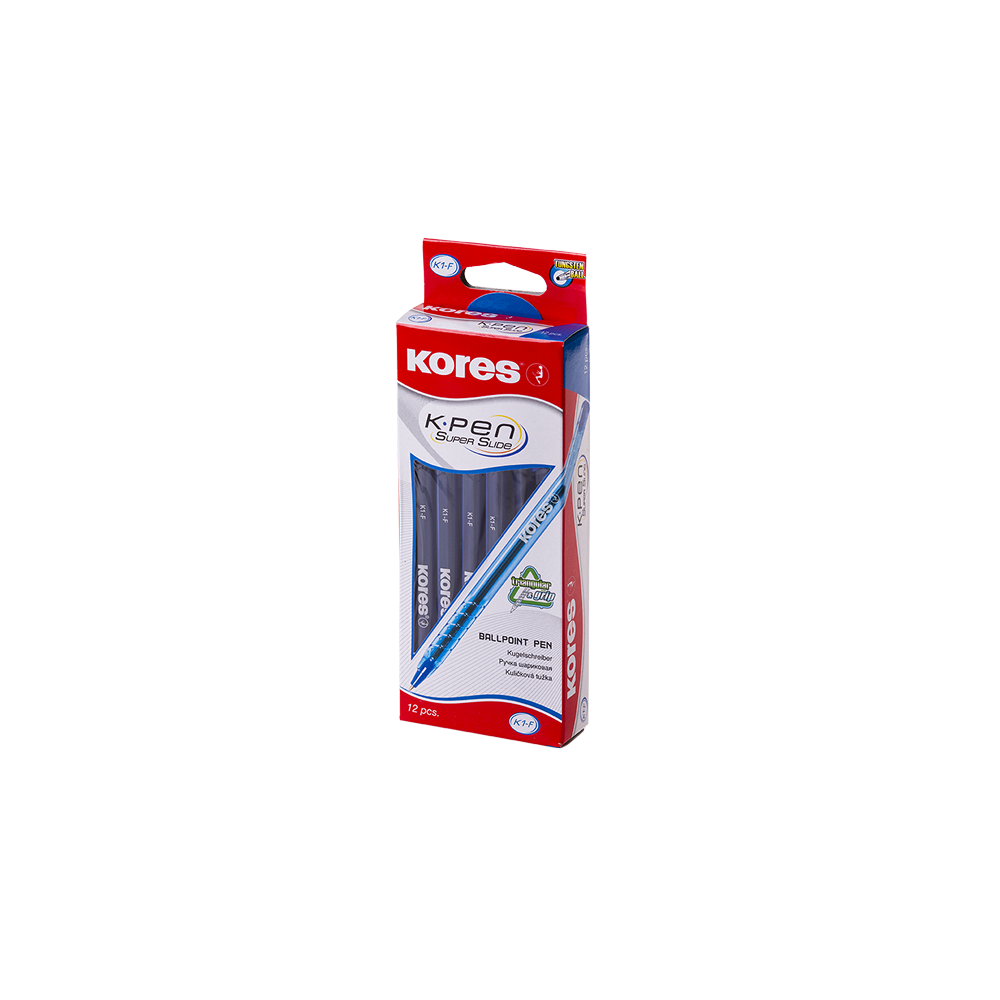 Lodīšu pildspalvas 0.7mm trīsstūrveida zilas KORES K1-F - 12 gab.