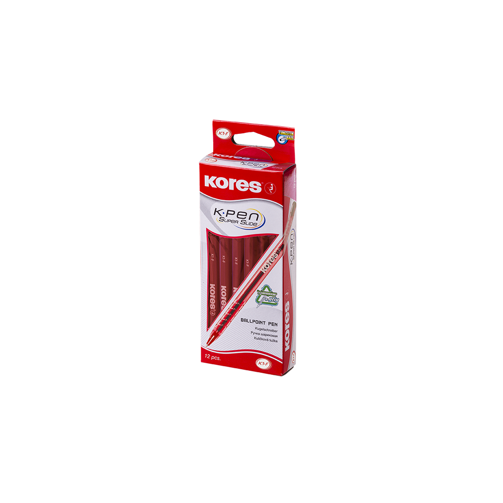 Lodīšu pildspalvas 0.7mm sarkanas KORES K1-F - gluda rakstīšana un ergonomisks dizains