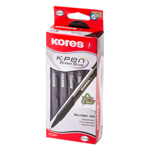 0.7mm lodīšu pildspalvas melnas automātiskas KORES K6-F Softgrip 12 gab