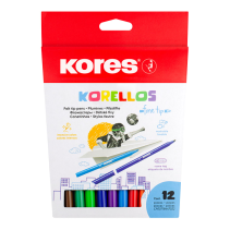 Smalkie filca flomasteri KORES KORELLOS 12 krāsas, 1 mm gals